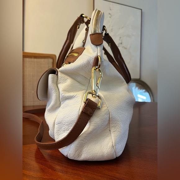 Emma Fox Genuine Leather Hobo Bag Ivory & Brown XLarge - Picture 4 of 12